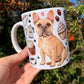 Francia bulldogos bögre - Kézzel festett Francia bulldog mintával és mancsos kávés mintákkal