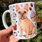 Francia bulldogos bögre - Kézzel festett Francia bulldog mintával és mancsos kávés mintákkal