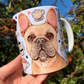 Francia bulldogos bögre - Kézzel festett Francia bulldog mintával és mancsos kávés mintákkal