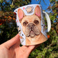 Francia bulldogos bögre - Kézzel festett Francia bulldog mintával és mancsos kávés mintákkal