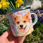 Corgi kutyás bögre - Kézzel festett ugró Corgi mintákkal