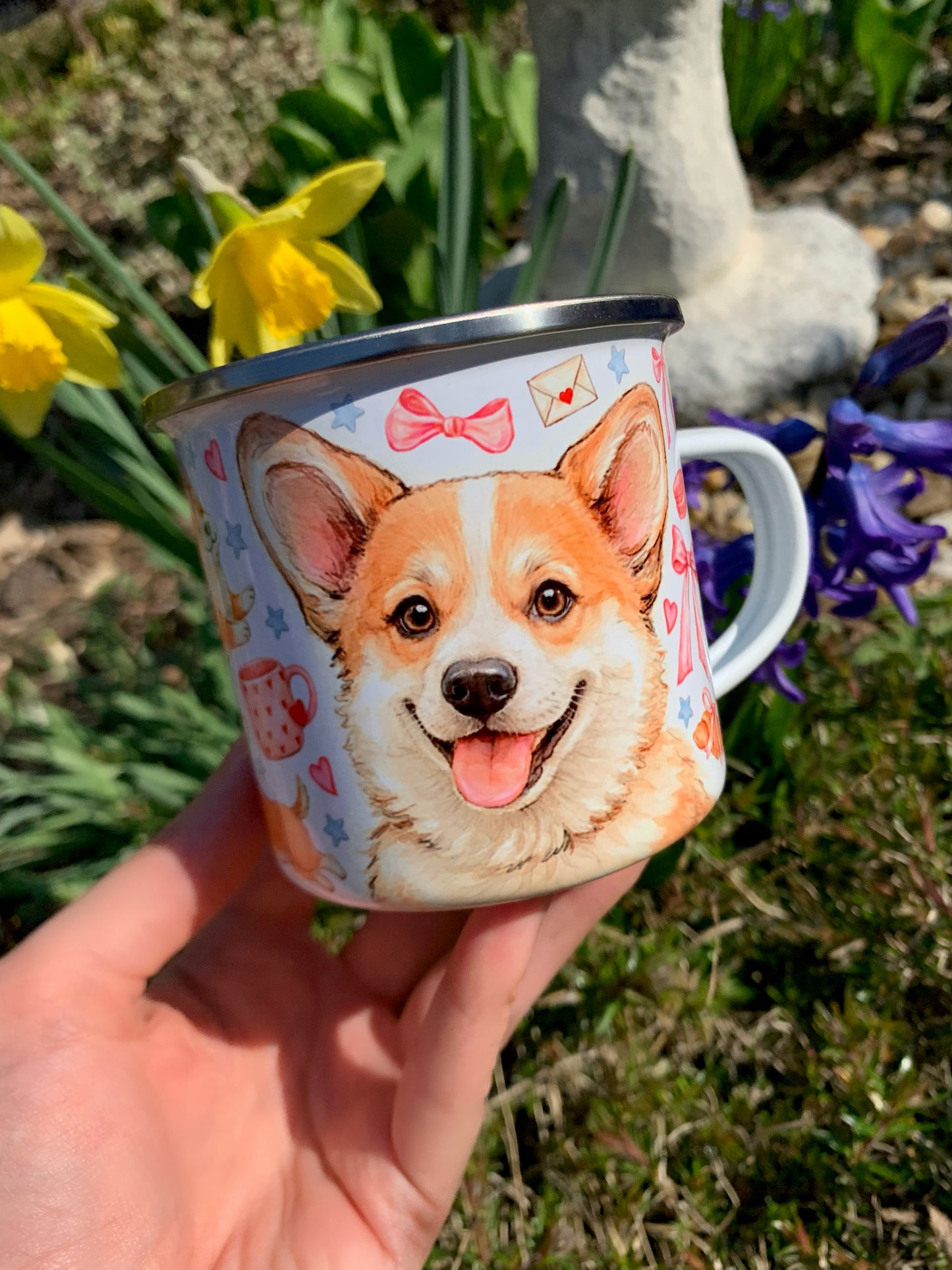 Corgi kutyás bögre - Kézzel festett ugró Corgi mintákkal