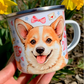 Corgi kutyás bögre - Kézzel festett ugró Corgi mintákkal