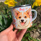 Corgi kutyás bögre - Kézzel festett ugró Corgi mintákkal
