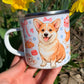 Corgi kutyás bögre - Kézzel festett ugró Corgi mintákkal