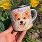Corgi kutyás bögre - Kézzel festett ugró Corgi minta és süti mintákkal