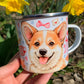 Corgi kutyás bögre - Kézzel festett ugró Corgi mintákkal