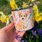 Corgi kutyás bögre - Kézzel festett Corgi kutya Maci süti és virág mintákkal