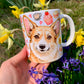 Corgi kutyás bögre - Kézzel rajzolt Corgi minta és Macis virágos minták
