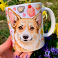 Corgi kutyás bögre - Kézzel rajzolt Corgi minta és Macis virágos minták