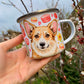 Corgi kutyás bögre - Kézzel festett Corgi kutya Maci és virág mintákkal