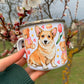 Corgi kutyás bögre - Kézzel festett Corgi kutya Maci és virág mintákkal