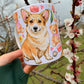 Corgi kutyás bögre - Kézzel rajzolt Corgi minta és Macis virágos minták