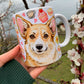 Corgi kutyás bögre - Kézzel rajzolt Corgi minta és Macis virágos minták