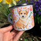 Corgi kutyás bögre - Kézzel festett Corgi kutya Maci süti és virág mintákkal