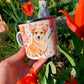 Corgi kutyás bögre - Kézzel festett Corgi kutya Maci süti és virág mintákkal