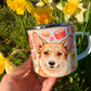 Corgi kutyás bögre - Kézzel festett Corgi kutya Maci süti és virág mintákkal