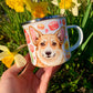 Corgi kutyás bögre - Kézzel festett Corgi kutya Maci és virág mintákkal