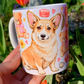 Corgi kutyás bögre - Kézzel rajzolt Corgi minta és Macis virágos minták