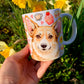 Corgi kutyás bögre - Kézzel rajzolt Corgi minta és Macis virágos minták
