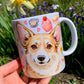 Corgi kutyás bögre - Kézzel rajzolt Corgi minta és Macis virágos minták