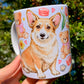 Corgi kutyás bögre - Kézzel rajzolt Corgi minta és Macis virágos minták