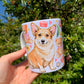 Corgi kutyás bögre - Kézzel rajzolt Corgi minta és Macis virágos minták
