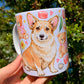 Corgi kutyás bögre - Kézzel rajzolt Corgi minta és Macis virágos minták