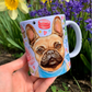 Francia bulldog bögre - Kézzel festett Francia bulldog mintával és virágokkal