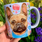 Francia bulldog bögre - Kézzel festett Francia bulldog mintával és virágokkal