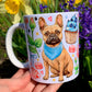 Francia bulldog bögre - Kézzel festett Francia bulldog mintával és virágokkal