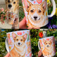 Corgi kutyás bögre - Kézzel rajzolt Corgi minta és Macis virágos minták