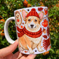 Corgi kutyás bögre - Őszi sálas Corgi mintával és süni mintával