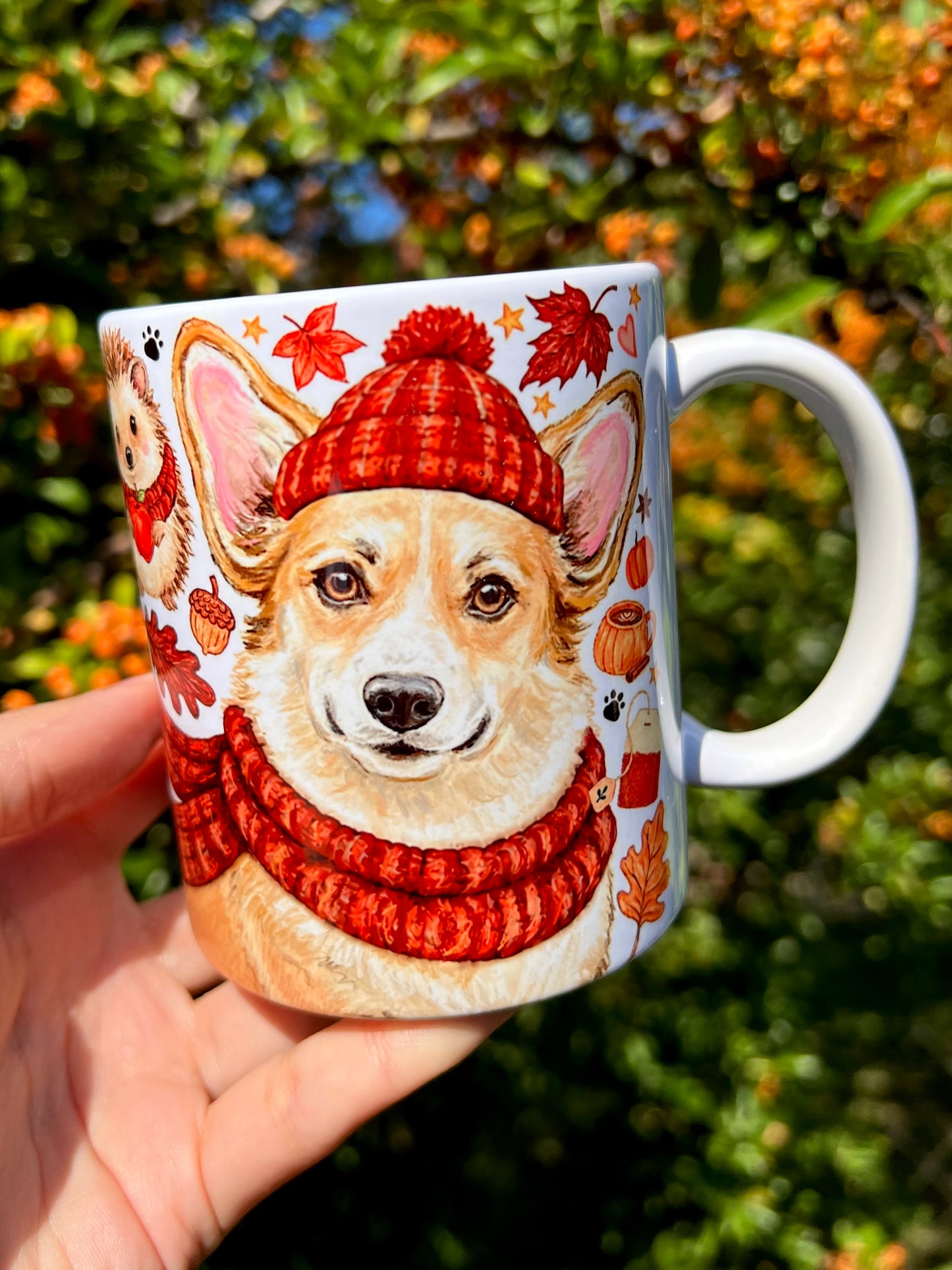 Corgi kutyás bögre - Őszi sálas Corgi mintával és süni mintával