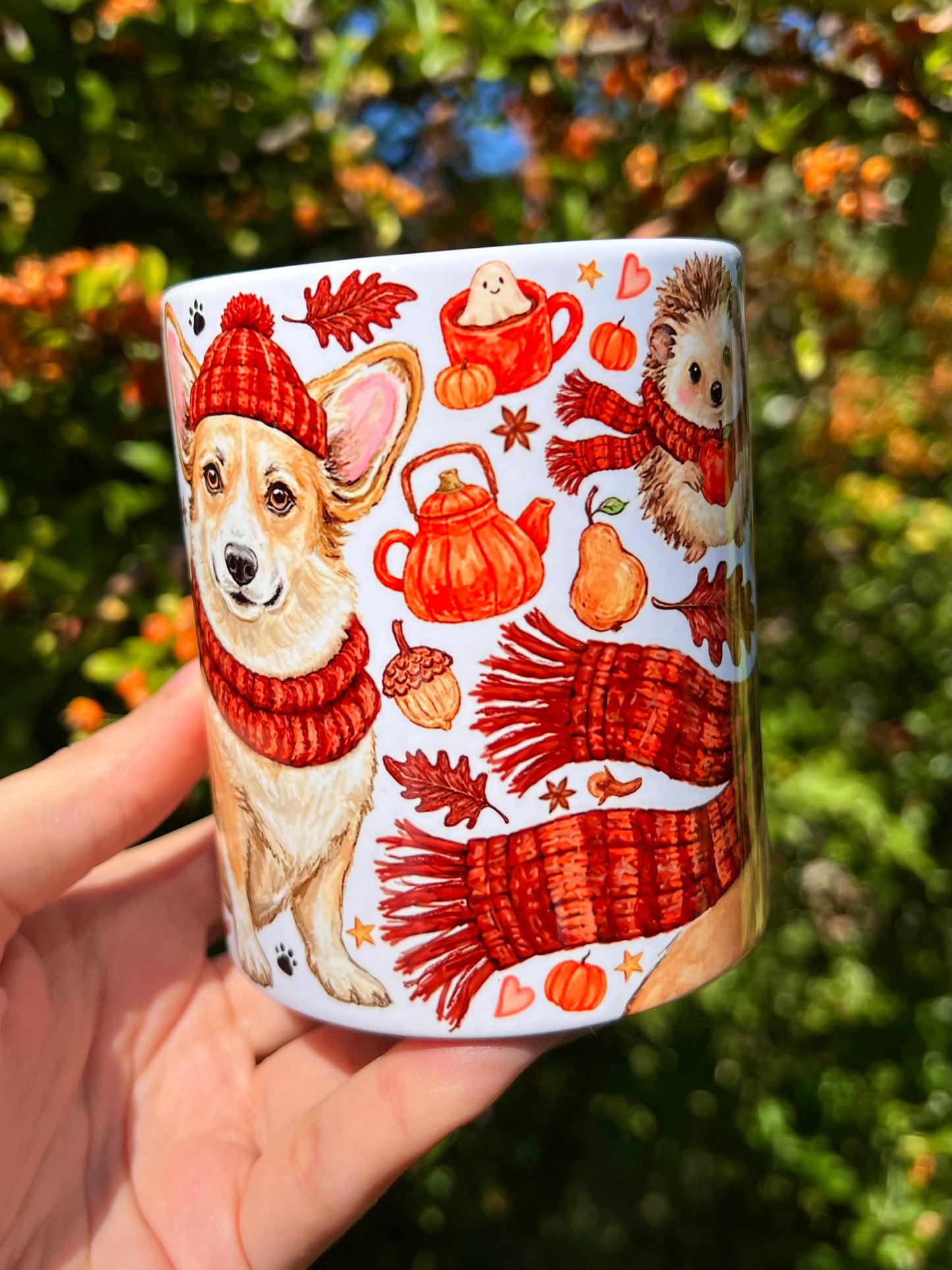 Corgi kutyás bögre - Őszi sálas Corgi mintával és süni mintával
