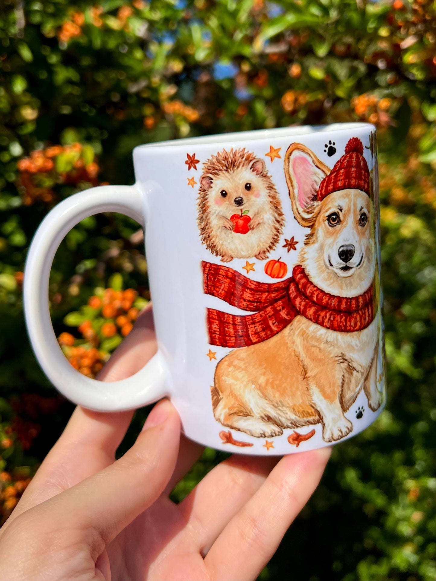Corgi kutyás bögre - Őszi sálas Corgi mintával és süni mintával