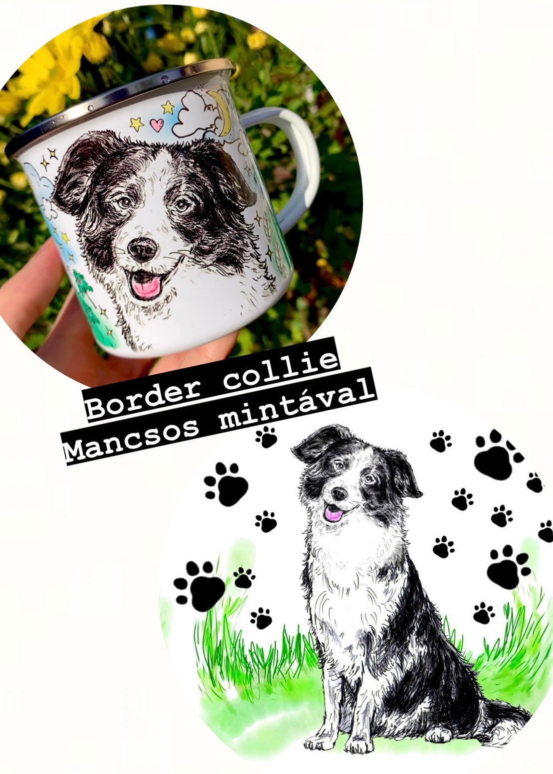 Border Collie bögre - Fém 6 féle választható mintával