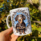 Black and Tan Dachshund mug - Cser Tacskó bögre - Gyümölcsös háttér