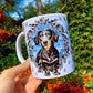 Black and Tan Dachshund mug - Cser Tacskó bögre - Gyümölcsös háttér