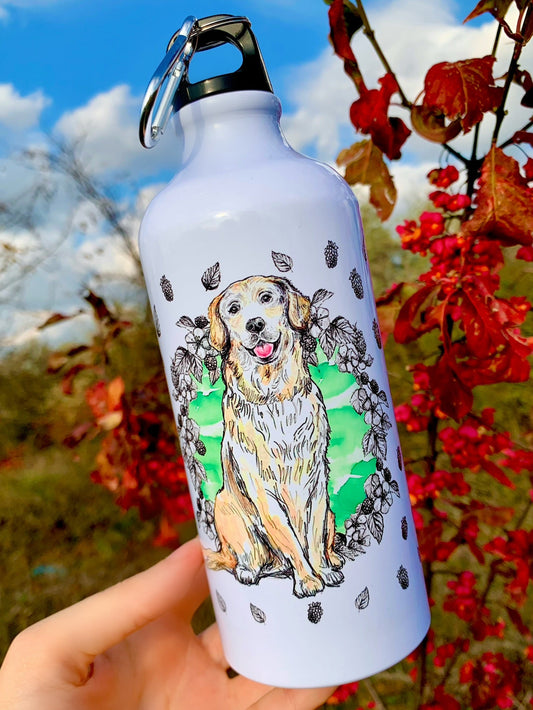 Golden retriever Kulacs - Kézzel festett Golden retriever zöld gyümölcsös mintákkal