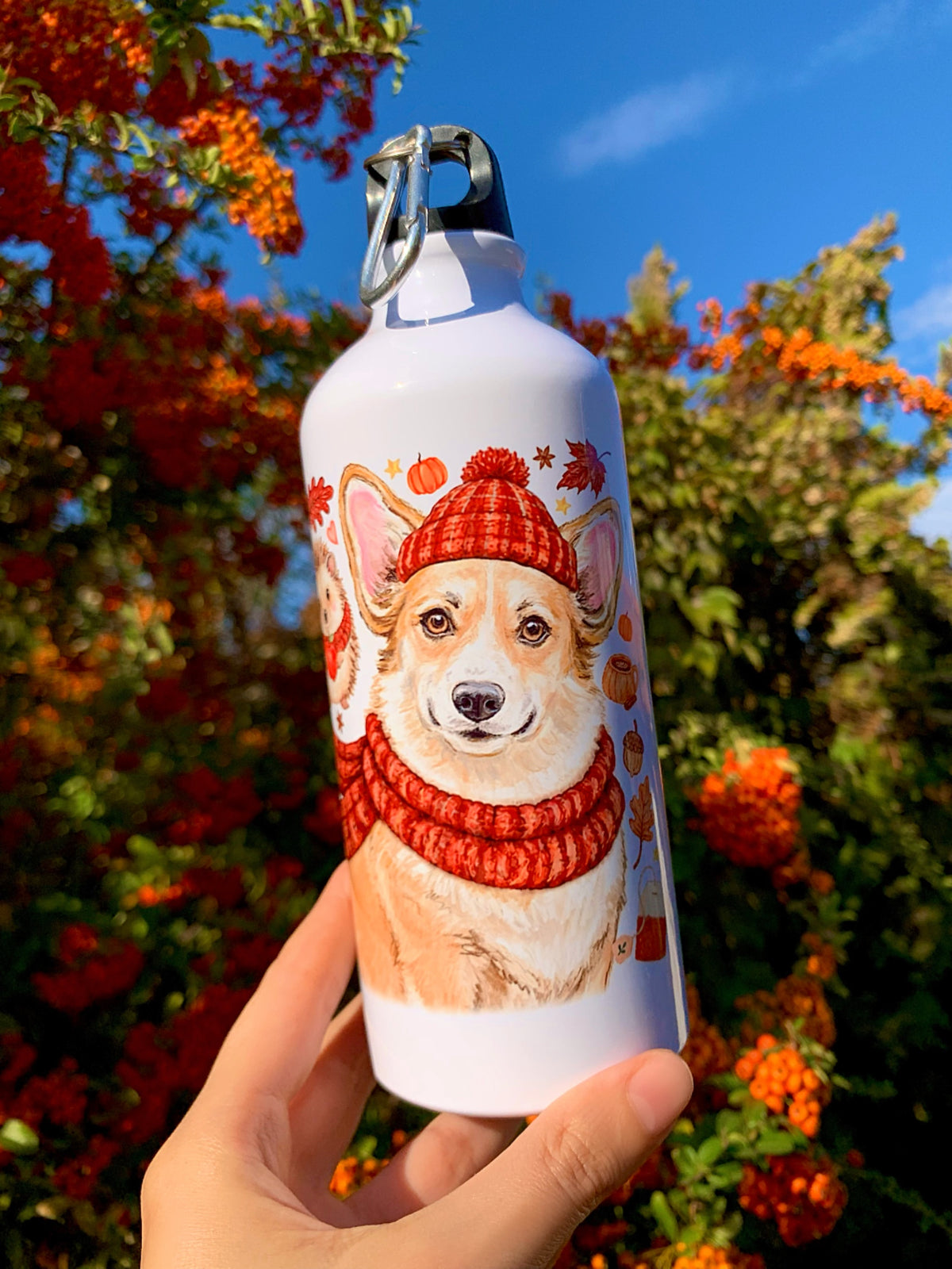 Őszi Corgis Kulacs - Sálas Corgi mintákkal és bájos őszi mintákkal