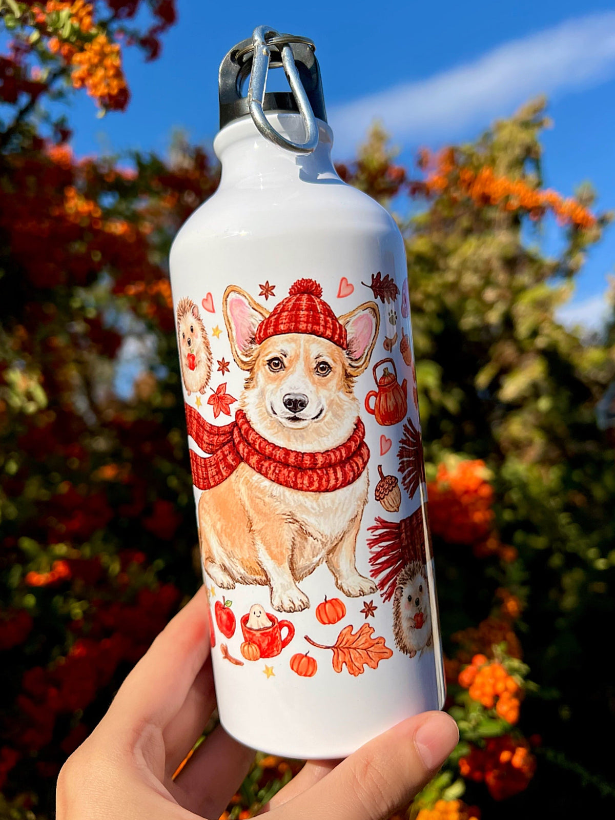 Őszi Corgis Kulacs - Sálas Corgi mintákkal és bájos őszi mintákkal