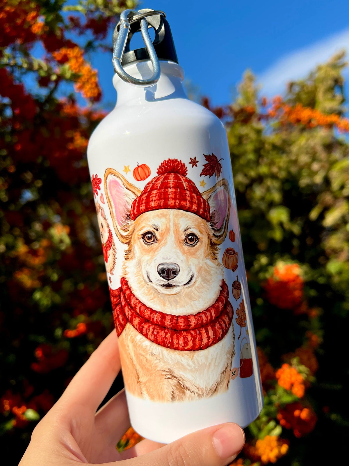 Őszi Corgis Kulacs - Sálas Corgi mintákkal és bájos őszi mintákkal