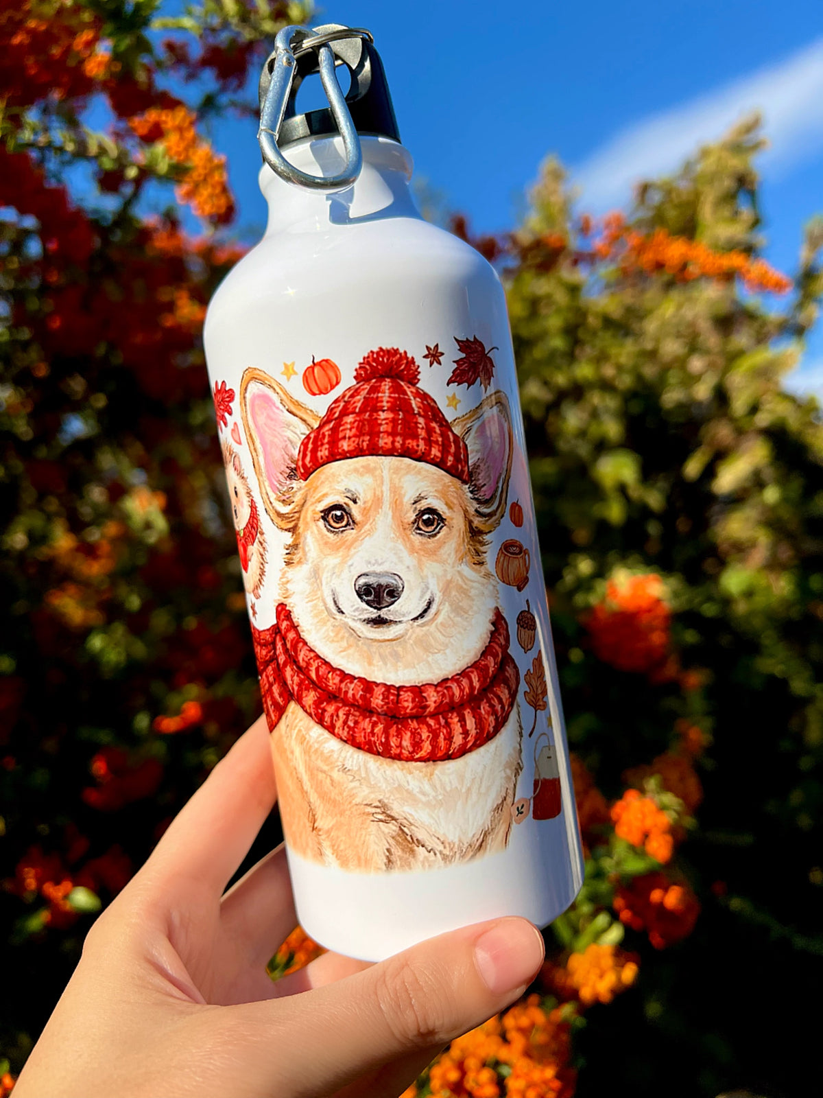 Őszi Corgis Kulacs - Sálas Corgi mintákkal és bájos őszi mintákkal