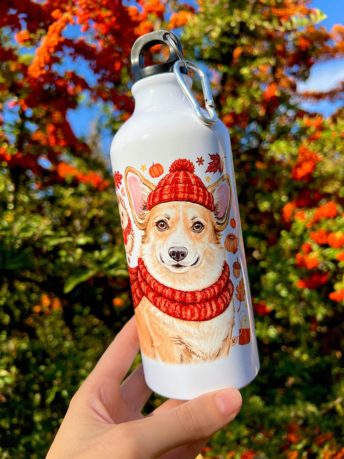 Őszi Corgis Kulacs - Sálas Corgi mintákkal és bájos őszi mintákkal