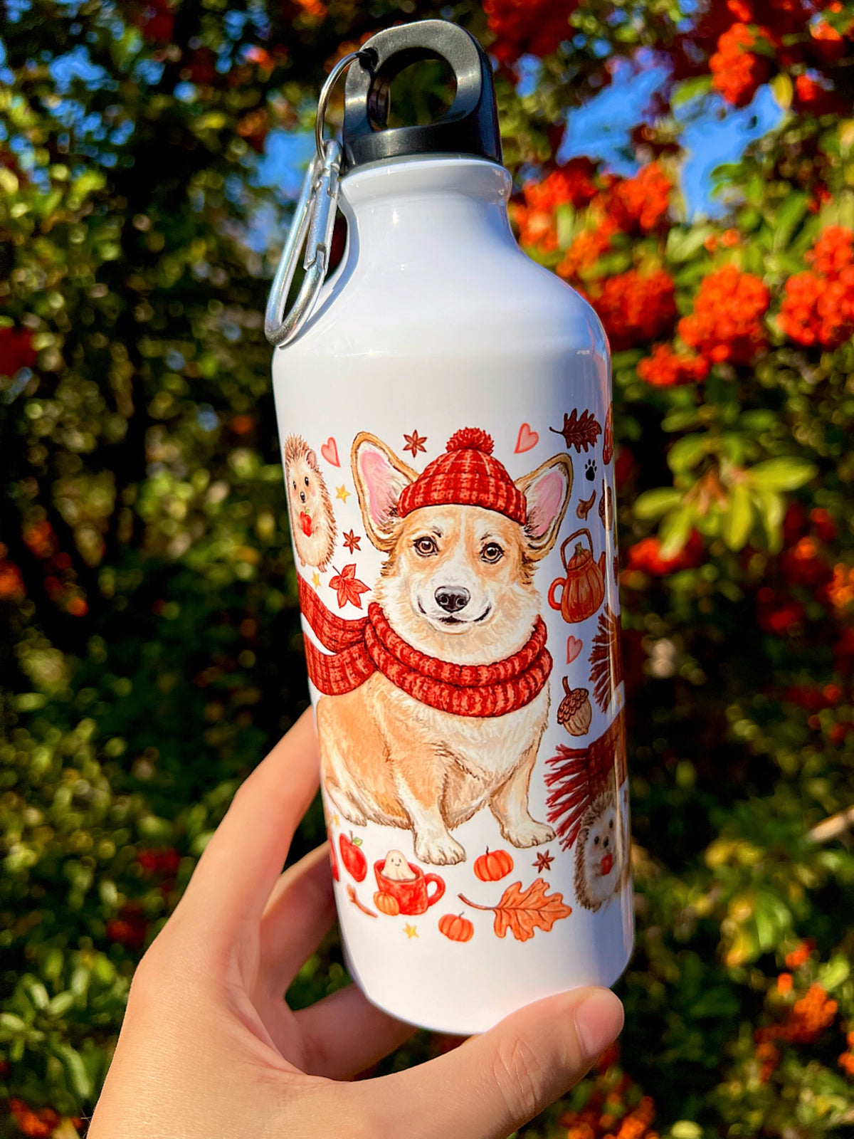 Őszi Corgis Kulacs - Sálas Corgi mintákkal és bájos őszi mintákkal