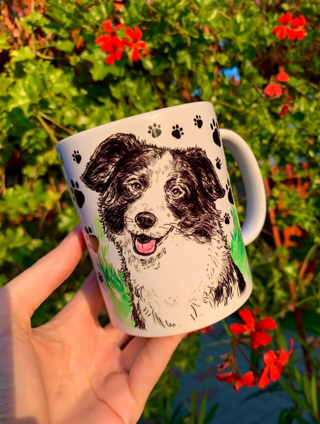 Border Collie bögre - 2 oldalas kutyusos mintával - kerámia