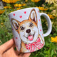 Corgi kutya bögre - 2 féle Corgi kutya és rózsaszín szív mintákkal - fehér háttérrel