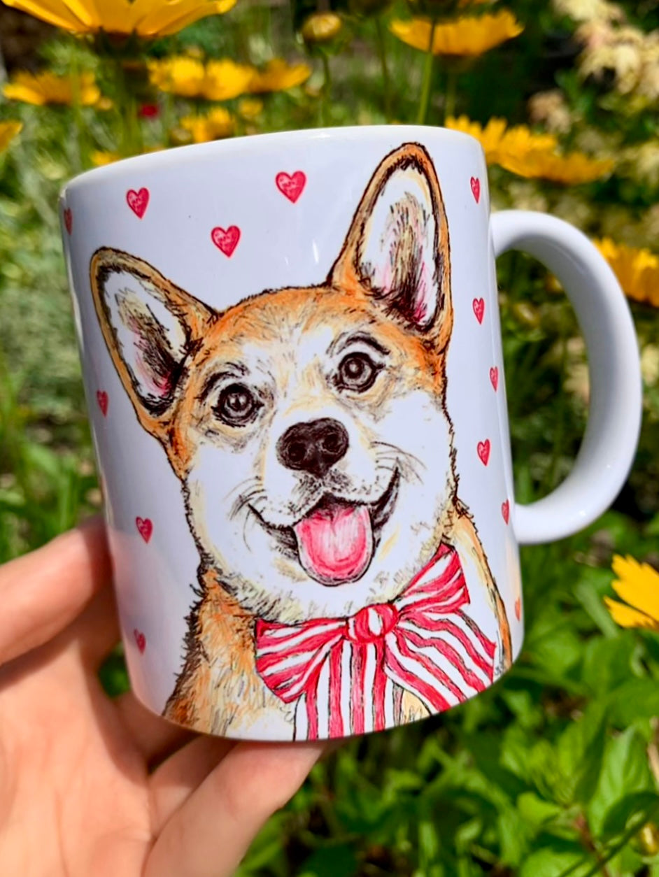 Corgi kutya bögre - Corgi kutyus és apró szív mintákkal