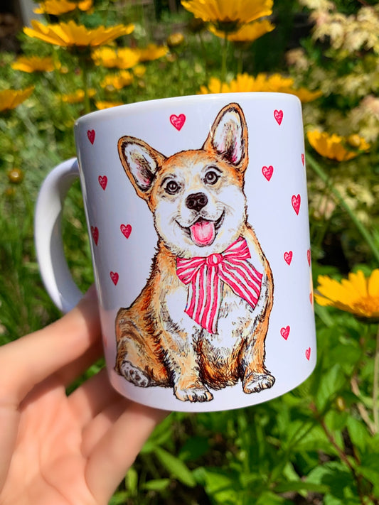 Corgi kutya bögre - Corgi kutyus és apró szív mintákkal